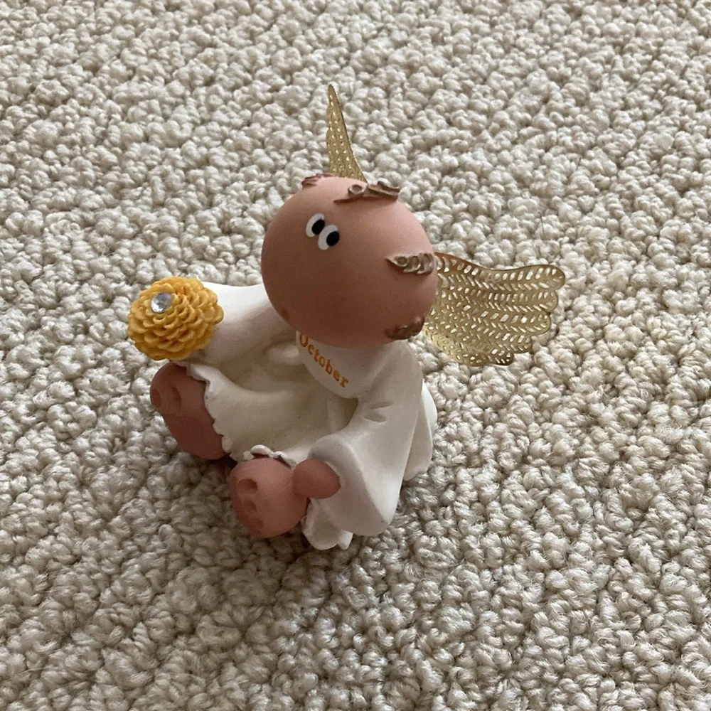 October Angel Figurine with Gold Wings Collectible Month Libra Cream Yellow